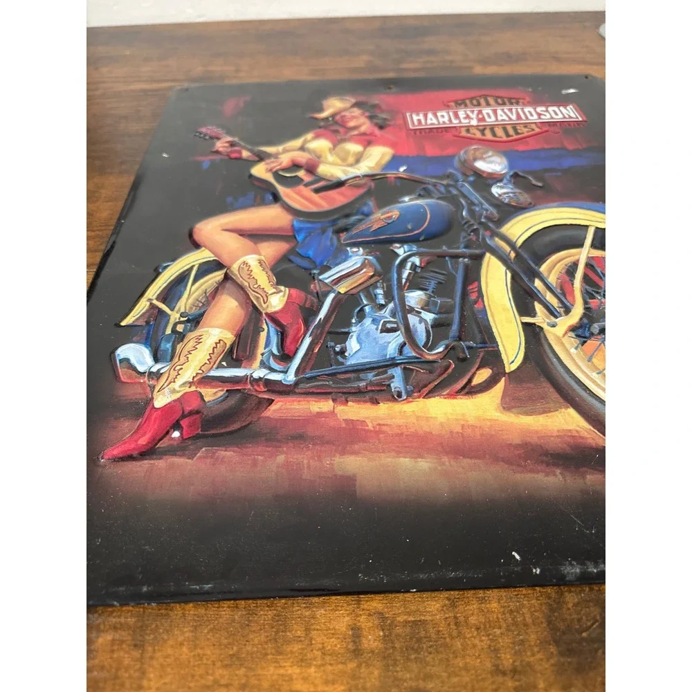 Harley Davidson Playin Around Babe Embossed Tin Sign Ande Rooney 2010501 13x15